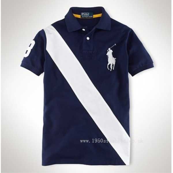 Ralph Lauren Big Pony White Diagonal Stripe Navy Breathable Polo(Loss treatment,Leisure,Low Price,shirt sleeve)
